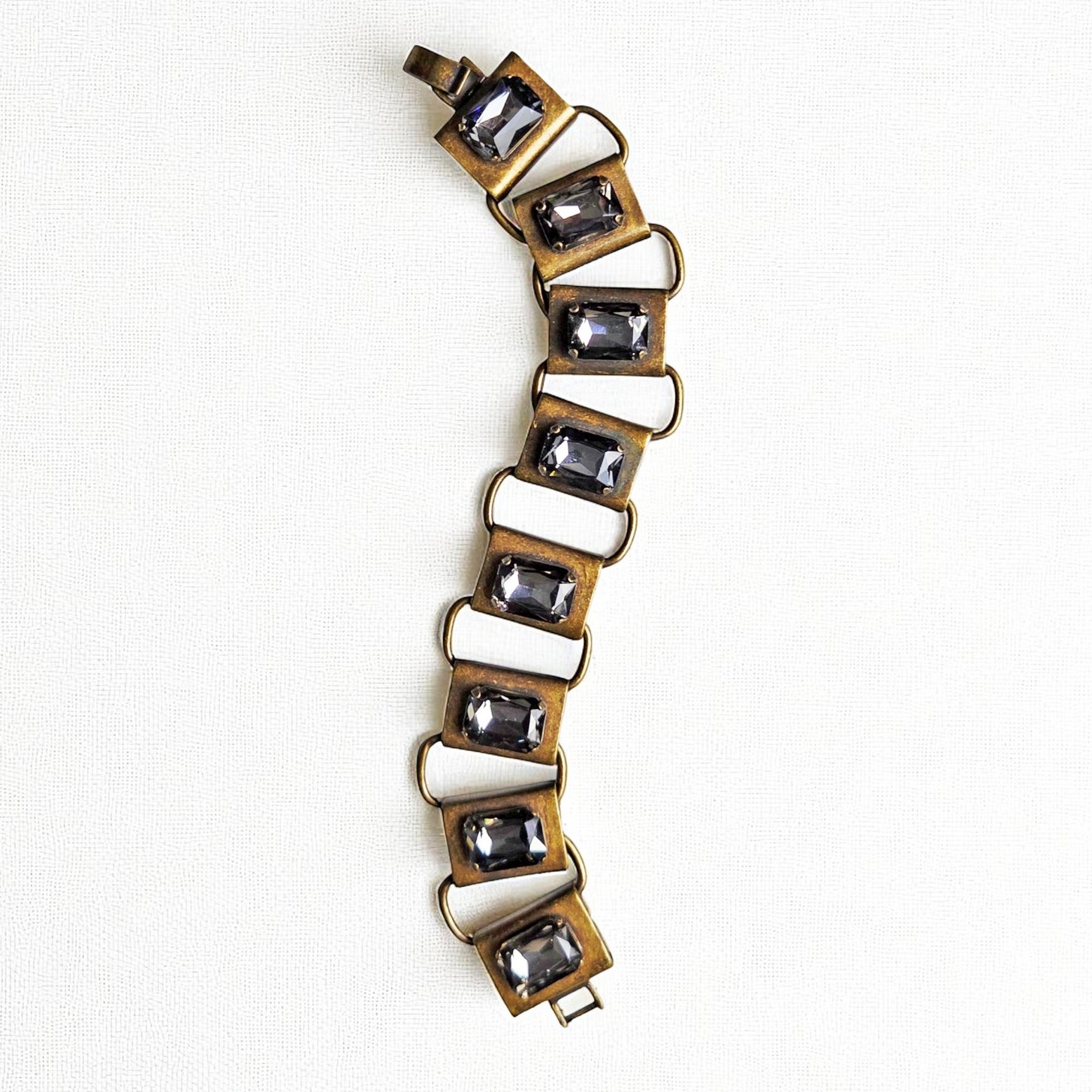 Unique Distressed Metal Gray Rhinestone Statement Bracelet 13$